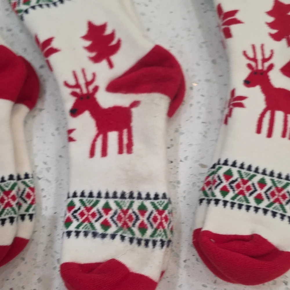 Festive Red and White Reindeer Socks